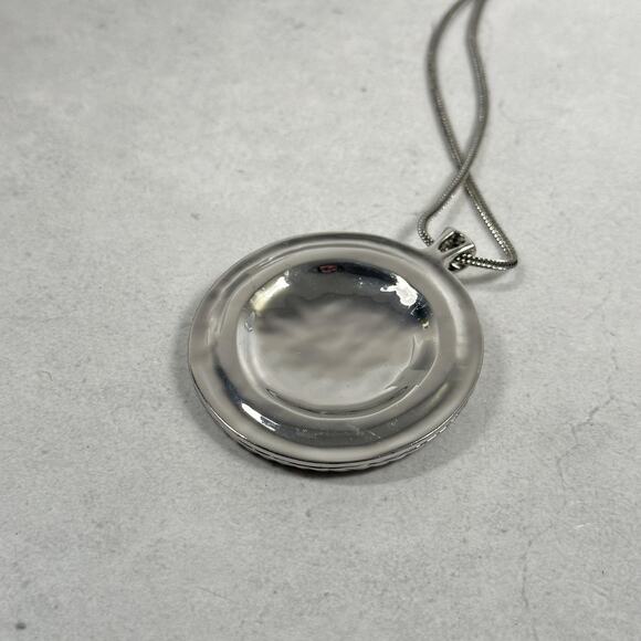 Chico's Two Tone Medallion Pendant Necklace Silver Gold Tone Crystal Adjustable - Picture 6 of 7